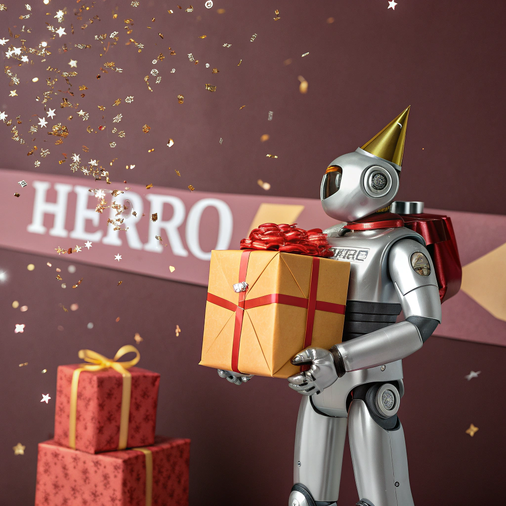 Festive robot with gifts