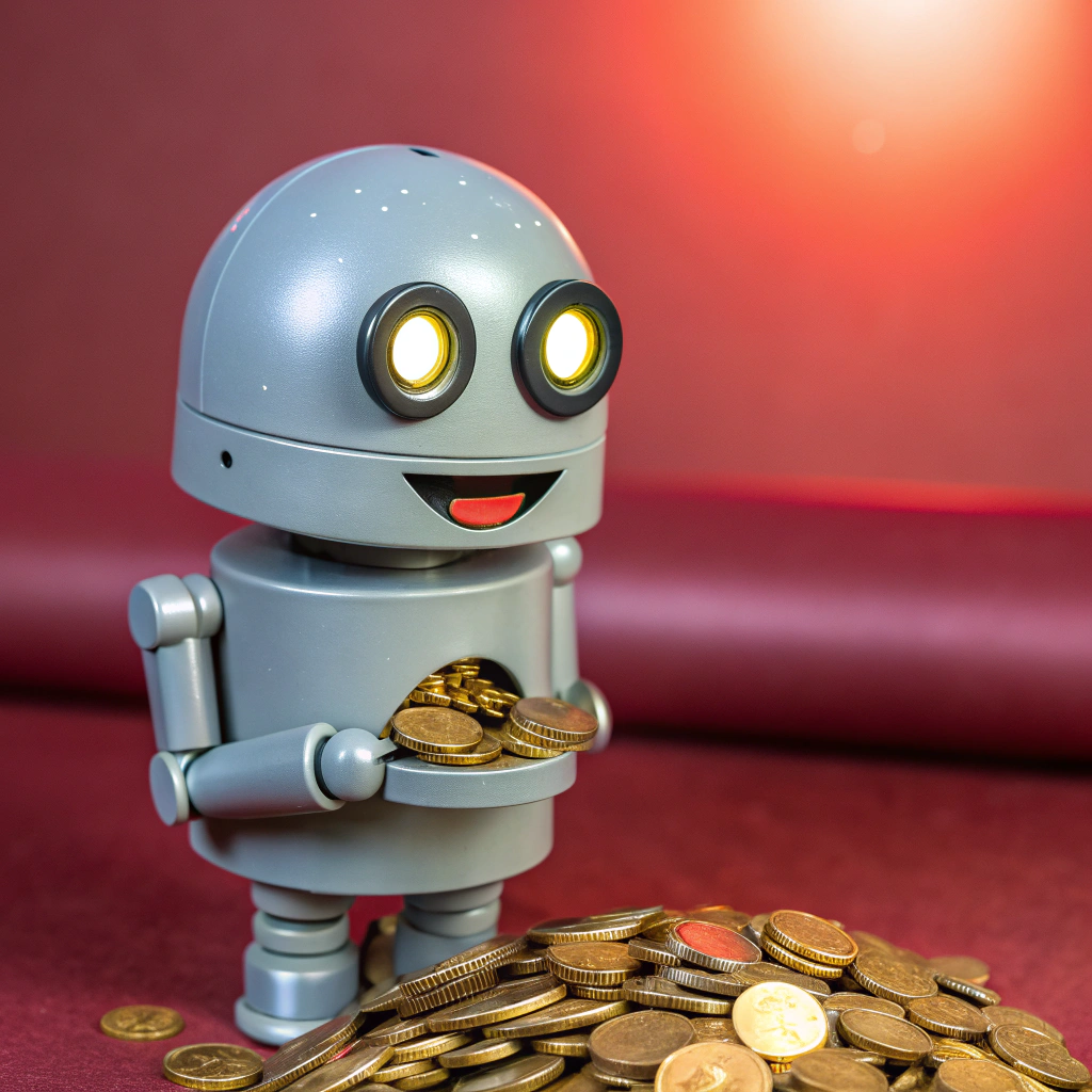 Robot character with money